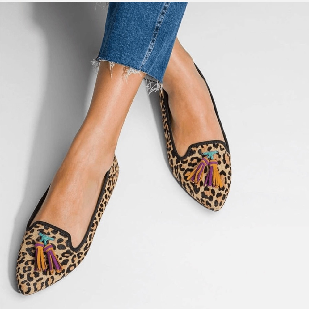 Leopard Pointed toe Hush Puppies Women's Sadie Tassel Slipon Loafer Flat